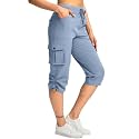 Pudolla Women's Cargo Capri Pants Hiking Travel Casual Capris with 5 Pocket