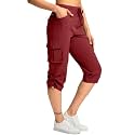 Pudolla Women's Cargo Capri Pants Hiking Travel Casual Capris with 5 Pocket