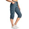 Pudolla Women's Cargo Capri Pants Hiking Travel Casual Capris with 5 Pocket