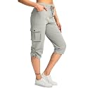 Pudolla Women's Cargo Capri Pants Hiking Travel Casual Capris with 5 Pocket