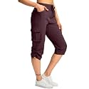 Pudolla Women's Cargo Capri Pants Hiking Travel Casual Capris with 5 Pocket