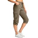 Pudolla Women's Cargo Capri Pants Hiking Travel Casual Capris with 5 Pocket