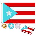 Puerto Rico Flag 3x5 FT Outdoor, Heavy Duty 210D Fabric | Light Blue Triangle with Embroidered Star and Four Rows Stitching with Brass Grommets | Commonwealth of Puerto Rican PR Flag for Indoor Home