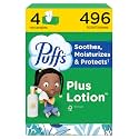 Puffs Facial Tissues Plus Lotion, 4 Family Boxes, 124 Facial Tissues per Box, Allergies and Colds (Packaging May Vary)