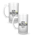 Beer Mug Combo | Frosted Glass | Multi-Colour Durable Design | Hindi Daru Badnaam Krdi Printed | Fun Beer Glasses for Parties, Gifts for Friends, Husband, Home Bar | Pack of 2 x 350 ml