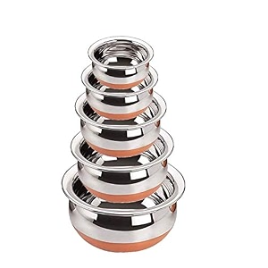 stainless steel copper bottom kitchen serving cooking bowl  handi set 5-pieces  biryani handi