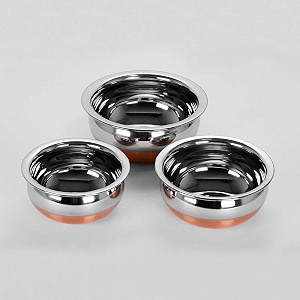 stainless steel copper bottom stove cooking serving pot handi - 3 pcs set