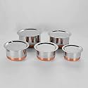 Multi Purpose Use Copper Bottom Stainless Steel Tope Set 5Pcs with Lid Copper Bottom Utensils Vessel, Tapeli, Bhagona, Patila, Milk Pot Storage Serving Cookware Set of 5 Piece