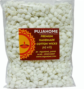 pujahome round cotton wicks gol batti for diya - 1100 pieces ideal for puja white cotton wick