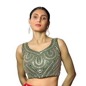 pujia mills fancy women39s foil mirror and thread zari work sweetheart neck silk sleeveless blouse pc bindi foil parent