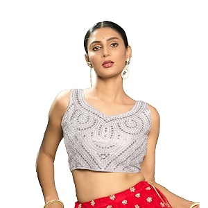pujia mills fancy women39s foil mirror and thread zari work sweetheart neck silk sleeveless blouse pc bindi foil parent