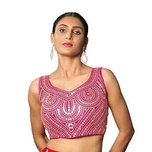 pujia mills fancy women39s foil mirror and thread zari work sweetheart neck silk sleeveless blouse pc bindi foil parent