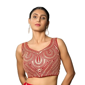 pujia mills fancy women39s foil mirror and thread zari work sweetheart neck silk sleeveless blouse pc bindi foil parent