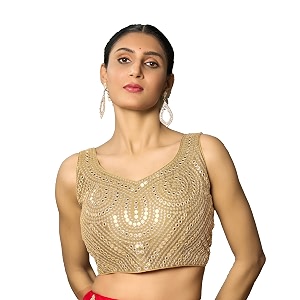 pujia mills fancy women39s foil mirror and thread zari work sweetheart neck silk sleeveless blouse pc bindi foil parent