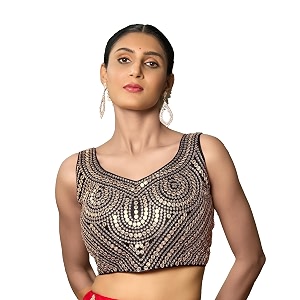 pujia mills fancy women39s foil mirror and thread zari work sweetheart neck silk sleeveless blouse pc bindi foil parent