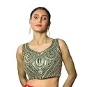 Pujia Mills Fancy Women's foil Mirror and Thread Zari Work Sweetheart Neck Silk Sleeveless Blouse (PC Bindi Foil Parent)