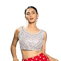 Pujia Mills Fancy Women's foil Mirror and Thread Zari Work Sweetheart Neck Silk Sleeveless Blouse (PC Bindi Foil Parent)