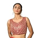 Pujia Mills Fancy Women's foil Mirror and Thread Zari Work Sweetheart Neck Silk Sleeveless Blouse (PC Bindi Foil Parent)