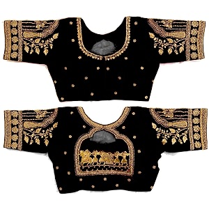 pujia mills women39s golden zari embroidery work with heavy maggam work multicolor blouseruby