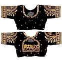 Pujia Mills Women's Golden Zari Embroidery Work with Heavy Maggam Work Multicolor Blouse(Ruby)
