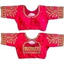Pujia Mills Women's Golden Zari Embroidery Work with Heavy Maggam Work Multicolor Blouse(Ruby)