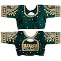 Pujia Mills Women's Golden Zari Embroidery Work with Heavy Maggam Work Multicolor Blouse(Ruby)