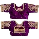 Pujia Mills Women's Golden Zari Embroidery Work with Heavy Maggam Work Multicolor Blouse(Ruby)