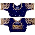 Pujia Mills Women's Golden Zari Embroidery Work with Heavy Maggam Work Multicolor Blouse(Ruby)
