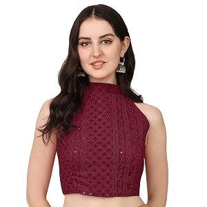 Pujia Mills Womens Halter Neck Chickenkari Work