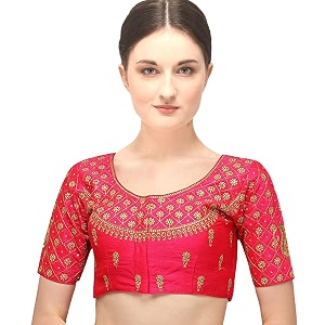 pujia mills women39s silk embroidery half sleeve keri designe readymade blouse