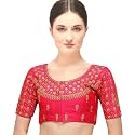 Pujia Mills Women's Silk Embroidery Half Sleeve keri Designe Readymade Blouse