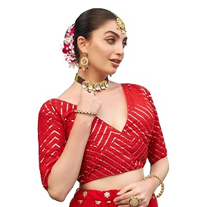 pujia mills womens fancy readymade ethnic wear half sleeve sequins saree blouse sabyasachi blouse for women saree and lehenga choli bridal blouse