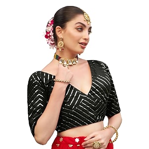 pujia mills womens fancy readymade ethnic wear half sleeve sequins saree blouse sabyasachi blouse for women saree and lehenga choli bridal blouse