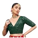 Pujia Mills Womens Fancy Readymade Ethnic wear Half Sleeve Sequins Saree Blouse sabyasachi Blouse for Women Saree and Lehenga Choli Bridal Blouse