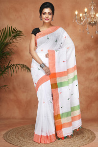 PuJoy Self Design Tant Pure Cotton Saree