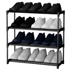 pulgos shoe rack with shelf  shoe stand for 12 pairs  4-layer chappal amp slipper stand for home  black portable foldable footwear rack  plastic shoe organizer for home