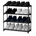 PulGos Shoe Rack with Shelf | Shoe Stand for 12 Pairs | 4-Layer Chappal &amp; Slipper Stand for Home | Black Portable Foldable Footwear Rack | Plastic Shoe Organizer for Home