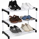 PulGos Shoe Rack with Shelf | Shoe Stand for 12 Pairs | 4-Layer Chappal &amp; Slipper Stand for Home | Black Portable Foldable Footwear Rack | Plastic Shoe Organizer for Home