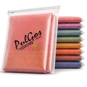 pulgos pack 10 35 x 35 cm saree cover for storage  frosted transparent bags with zip for quick access  multipurpose bag for clothes amp accessories  packing covers for wardrobe organizer amp traveling