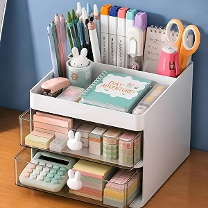 pulgos desk organizer with 2 drawers large 3 compartments with pen holder