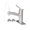 Pull Out Bathroom Faucet, Single Handle Bathroom Sink Faucet with Pull Out Sprayer, Bathroom Faucet for Sink, with Pop-up Drain & Deck Plate 1 or 4-inch Centerset 3 Hole, Brushed Nickel