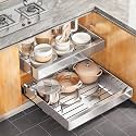 Pull out Cabinet Organizer, Stainless Steel Expandable(12"-20") Heavy Duty Slide out Drawers Fixed with Adhesive Nano Film for Pots, Roll out Shelf Storage for Kitchen Base(Silver-2pcs)(3 Rails)