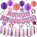 Pulper Birthday Decorations, Happy Birthday Decorations with Banner, Honeycomb Balls, Stars Hanging Swirls, Paper Tassel Garland
