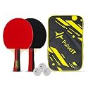 PULSEIT Table Tennis Set with 2 Premium TT Bats, 3 Ping Pong Balls & Carry Case | Indoor Outdoor Ping Pong Racket Kit | High Spin, Speed & Control | for Kids & Adults (Black & Red & White Ball)