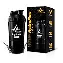 PULSEIT HydraFlow Protein Shaker Bottle 500ml with 2 Storage Compartments &amp; Mixing Ball | BPA-Free Leakproof Gym Shaker for Whey Protein, Pre Workout, BCAA &amp; Supplements | Workout Bottle (Black)
