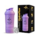 PULSEIT HydraFlow Protein Shaker Bottle 500ml with 2 Storage Compartments &amp; Mixing Ball | BPA-Free Leakproof Gym Shaker for Whey Protein, Pre Workout, BCAA &amp; Supplements | Workout Bottle (Purple)