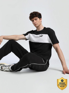 PUMA Colorblock Men Crew Neck Black T-Shirt
