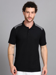 PUMA Colorblock Men Polo Neck Black T-Shirt