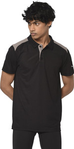 puma mens train men colorblock polo neck cotton blend 170 gsm black t-shirt