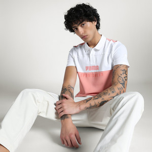 PUMA Colorblock Men Polo Neck Pink White